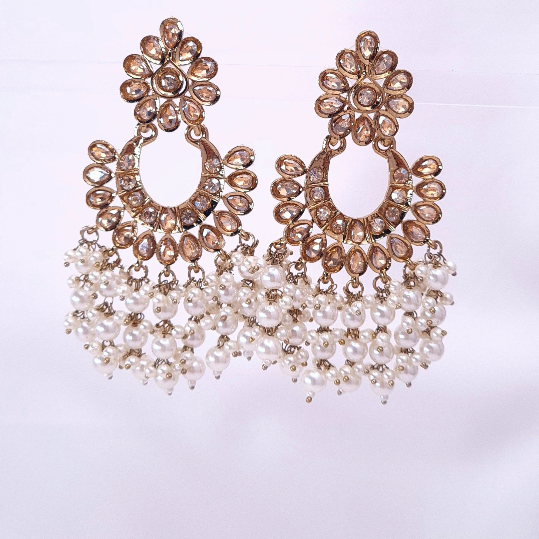 Golden Mirror Earrings with Pearl Danglers