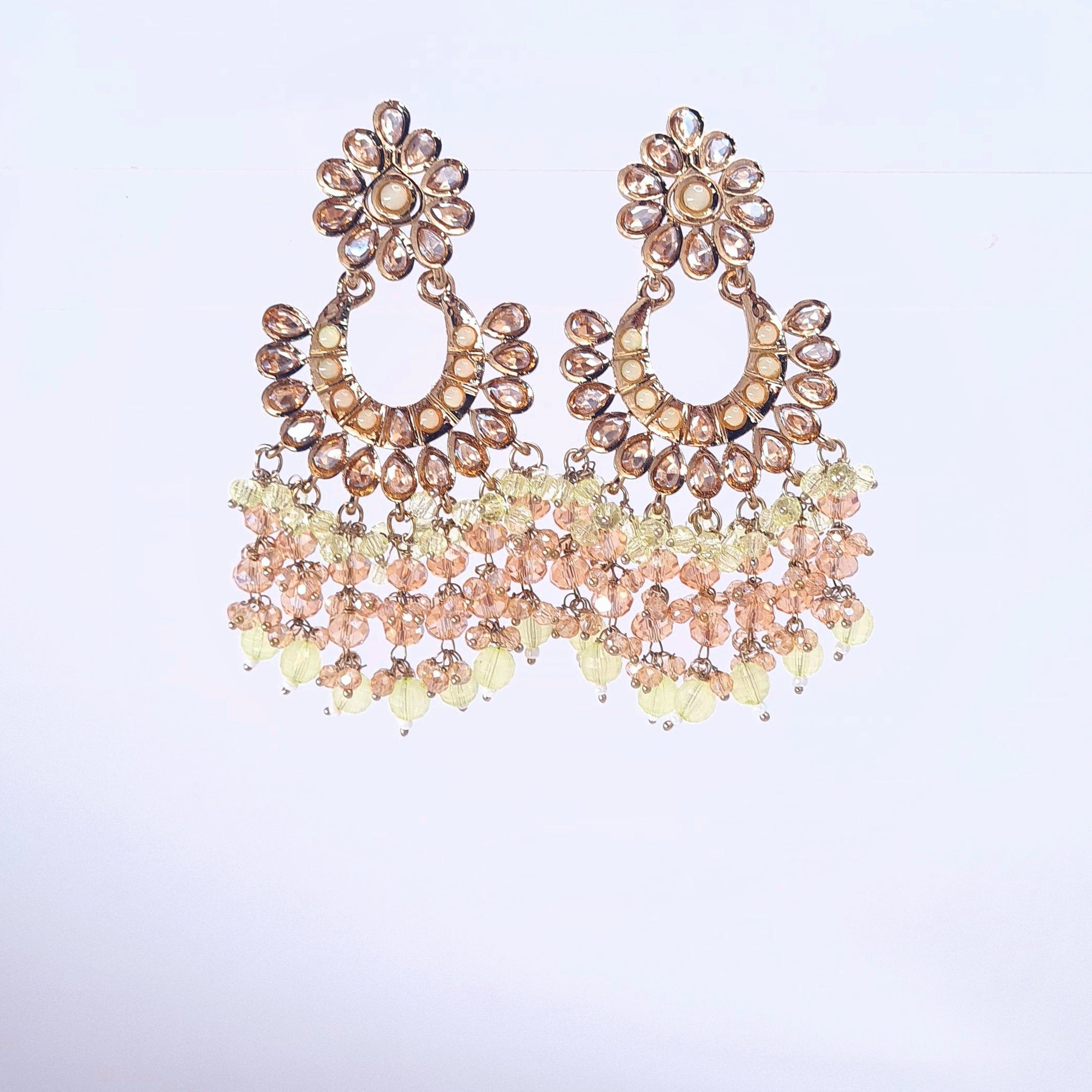 Golden Mirror Earrings with Pearl Danglers