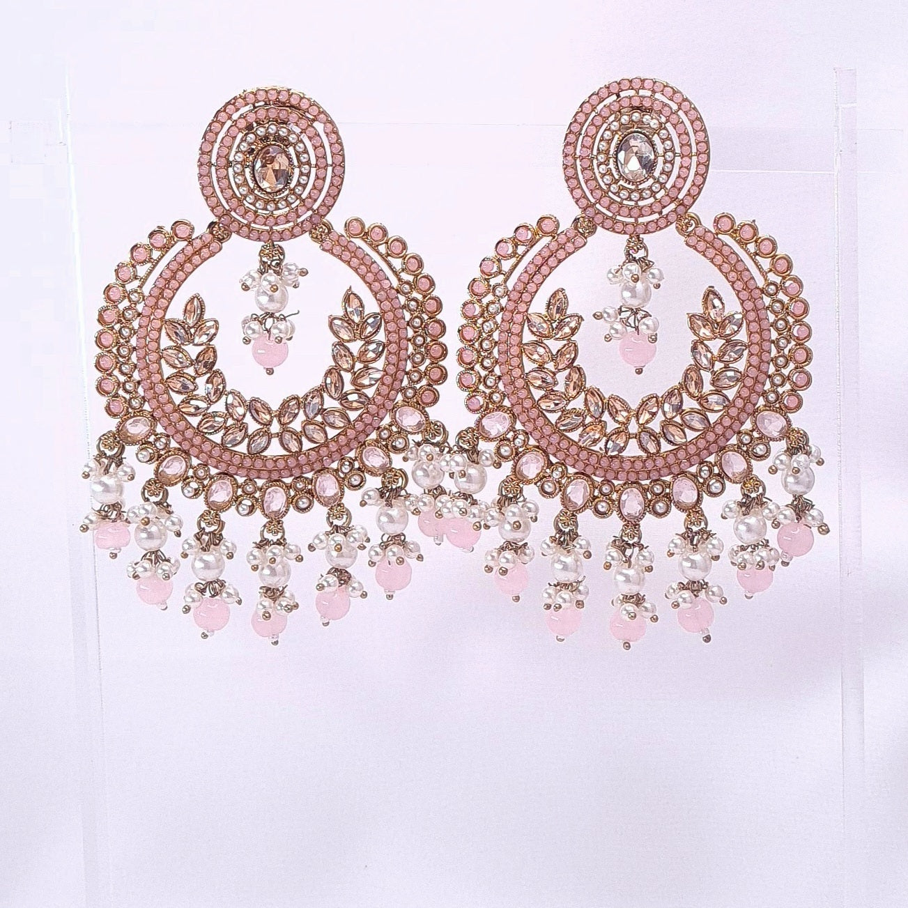 Emerald Green Chandbaali Earrings with Pearl Drops