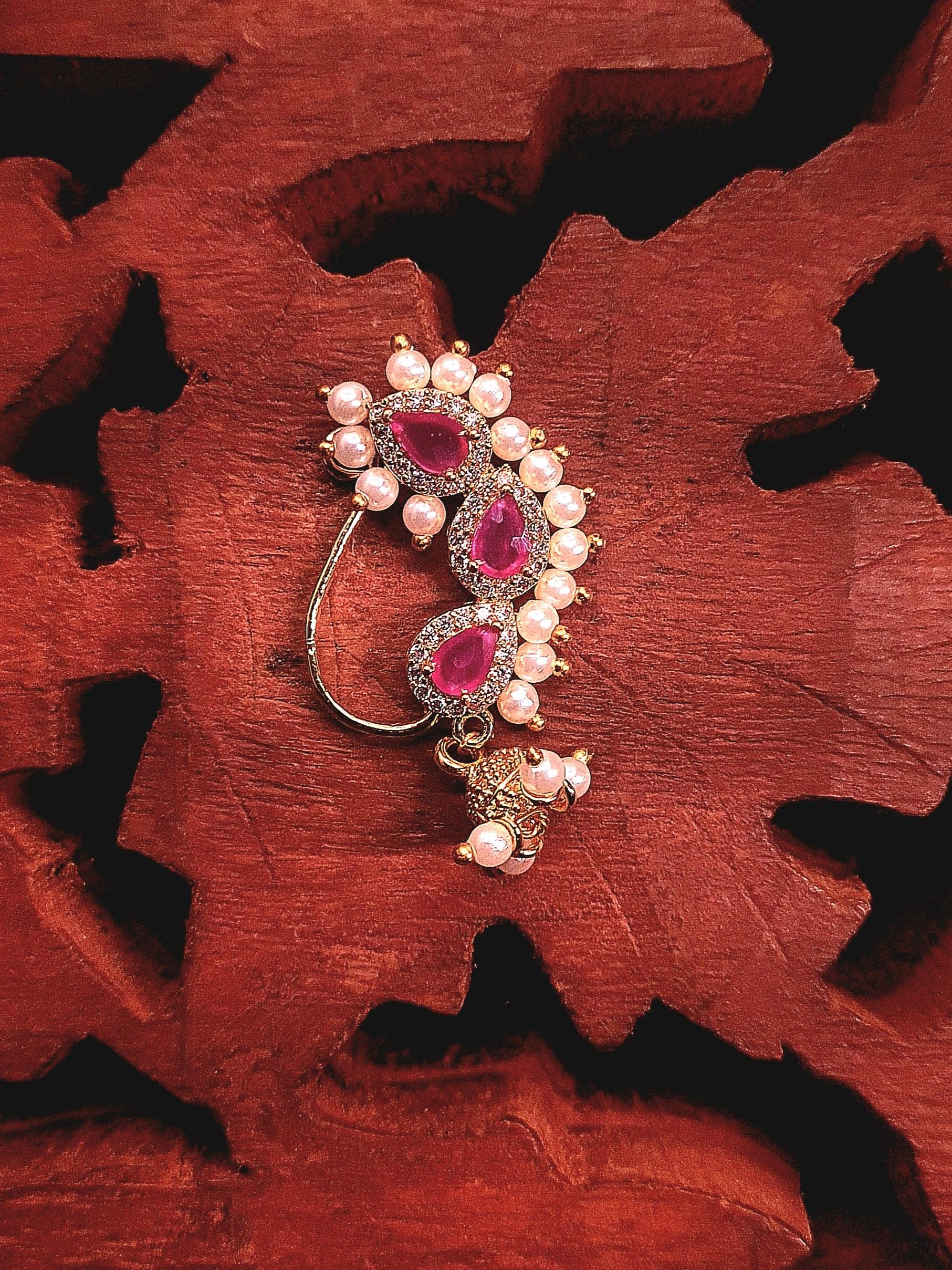 Maharashtrian Nath with pearl and red stone