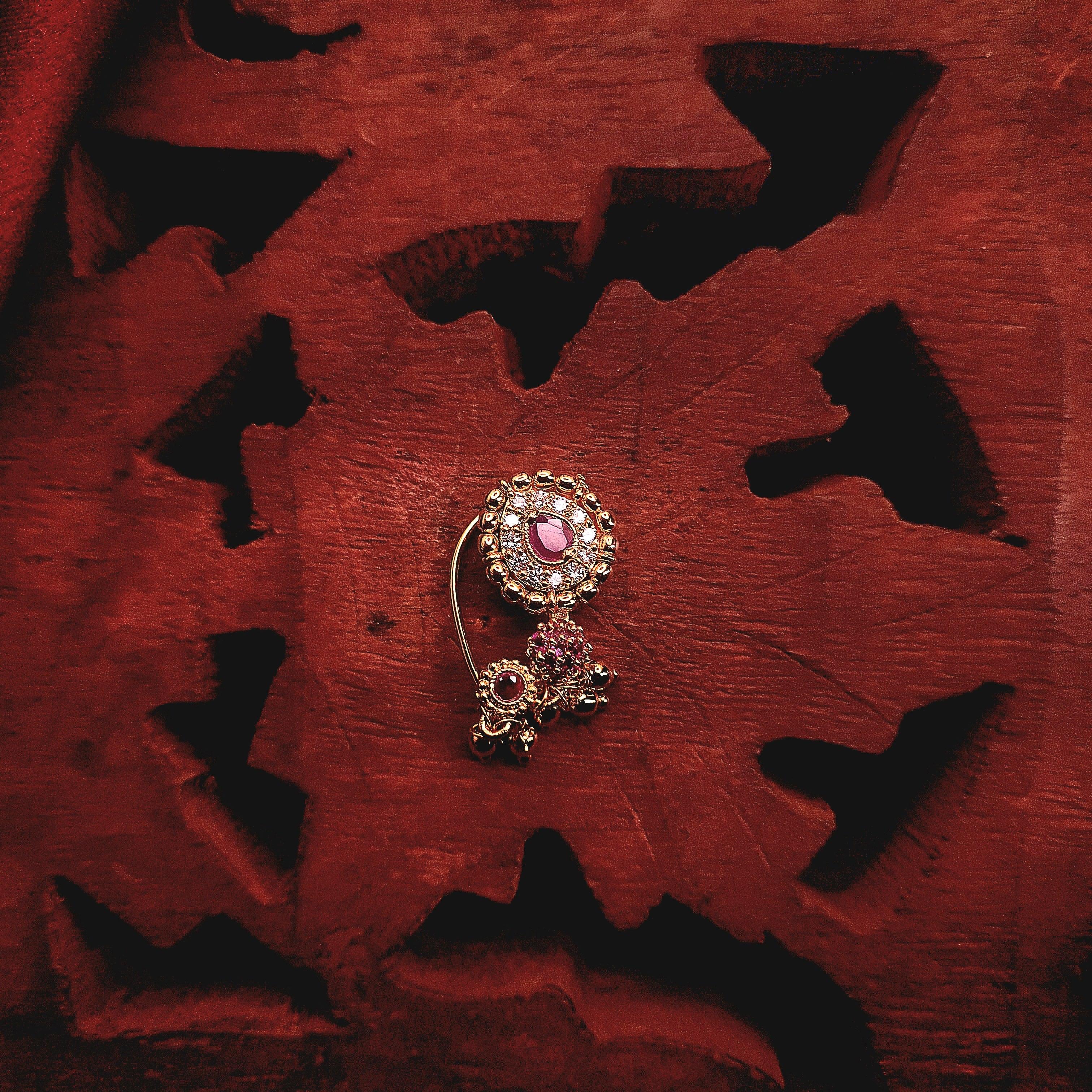 Maharashtrian Nath with CZ and red stone