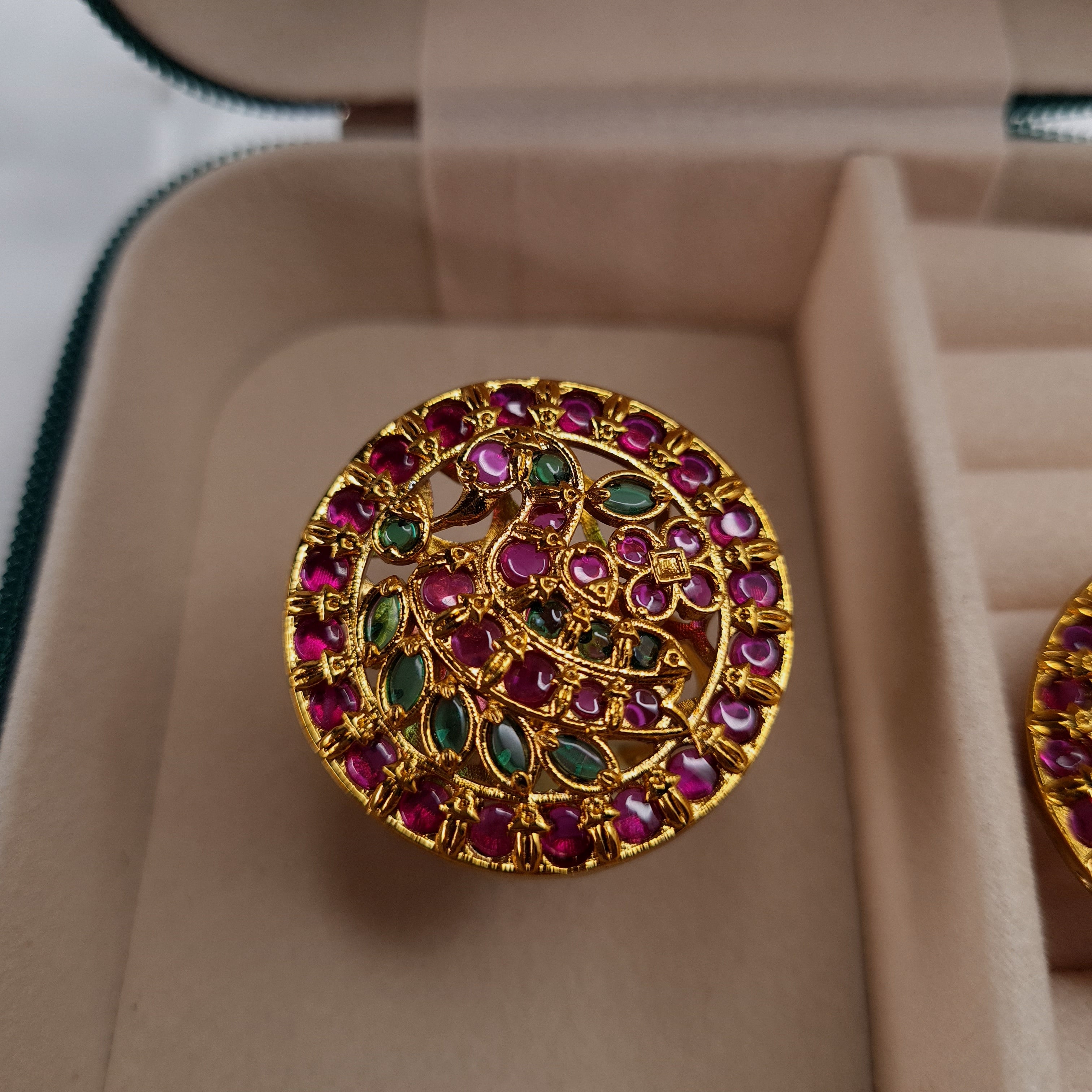 Copper Adjustable Ring with Ruby Green Stones – Ivvati Art Jewellery