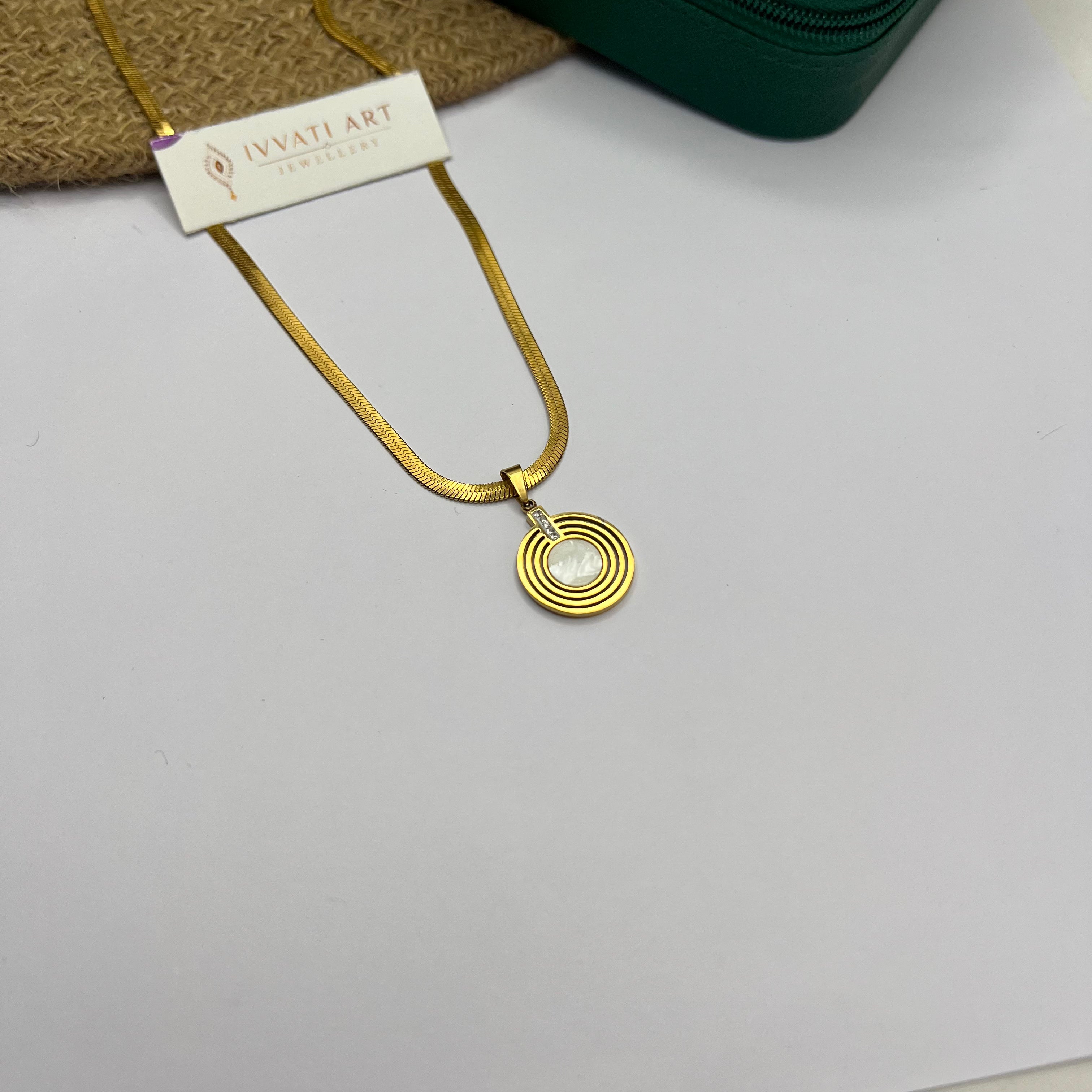 Lunar Orbit Necklace – Bold Snake Chain with White Stone Pendant