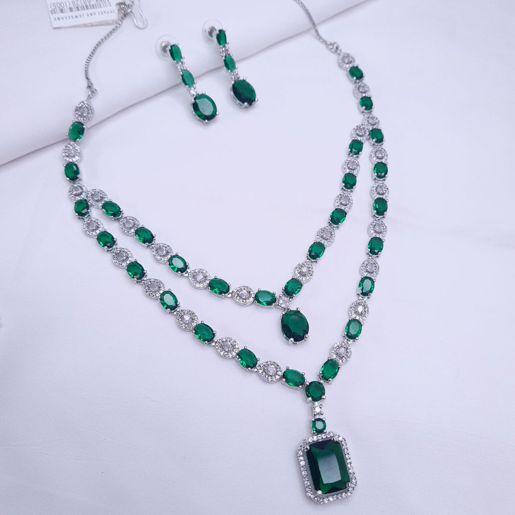 2-layer CZ emerald green necklace set with matching earrings

