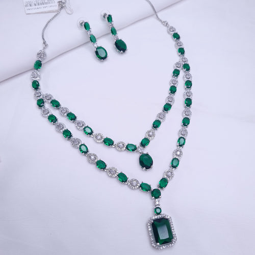 2-layer CZ emerald green necklace set with matching earrings

