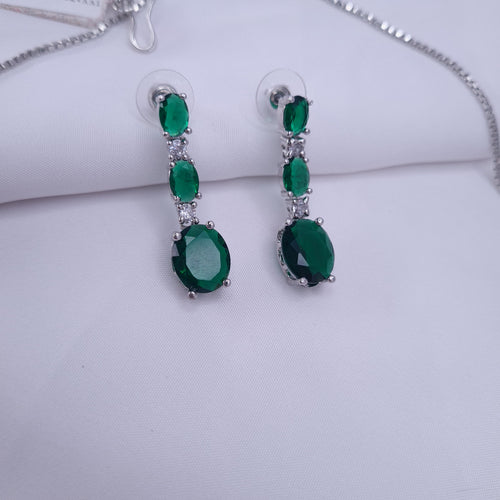 2-Layer CZ Emerald Green Necklace Set with Earrings