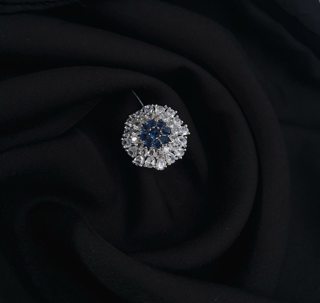 CZ Silver Ring with Blue Stone – Adjustable Design