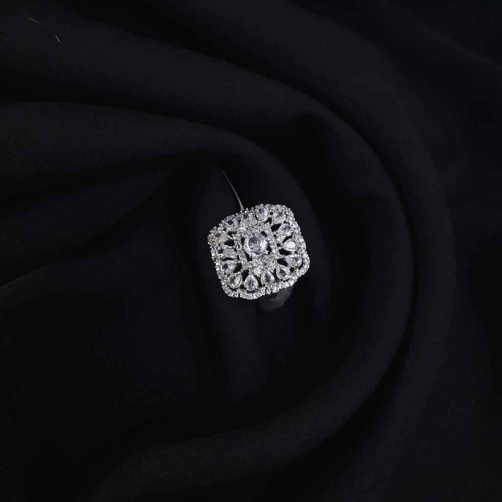 Square Silver CZ Ring – Bold Adjustable Design