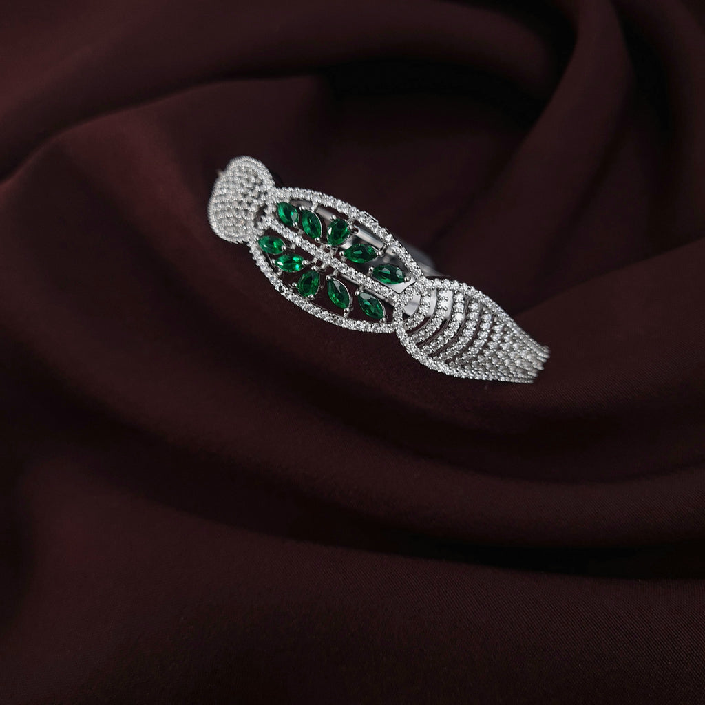 Silver CZ Bracelet with Green Stone