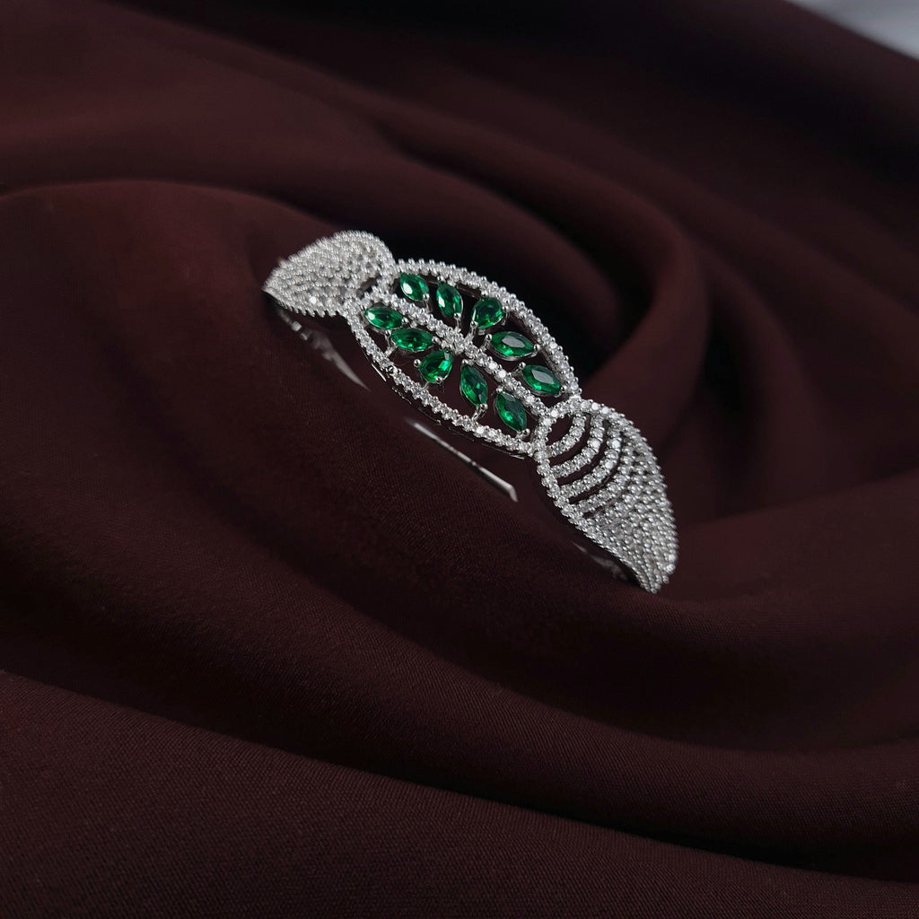 Silver CZ bracelet with green stone and adjustable clasp

