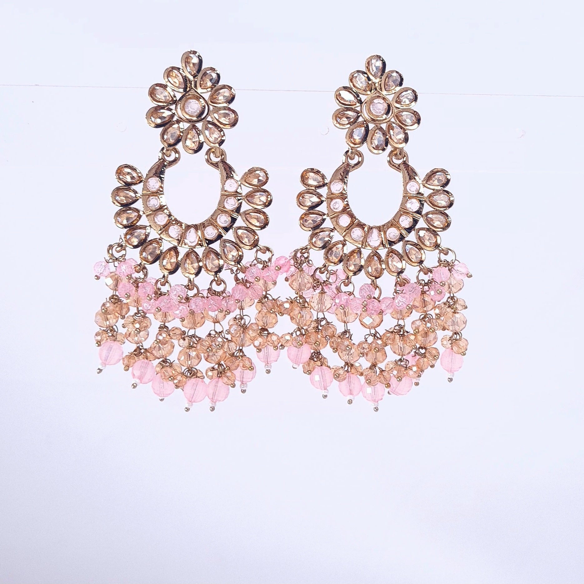 Golden mirror earrings with pearl hangings