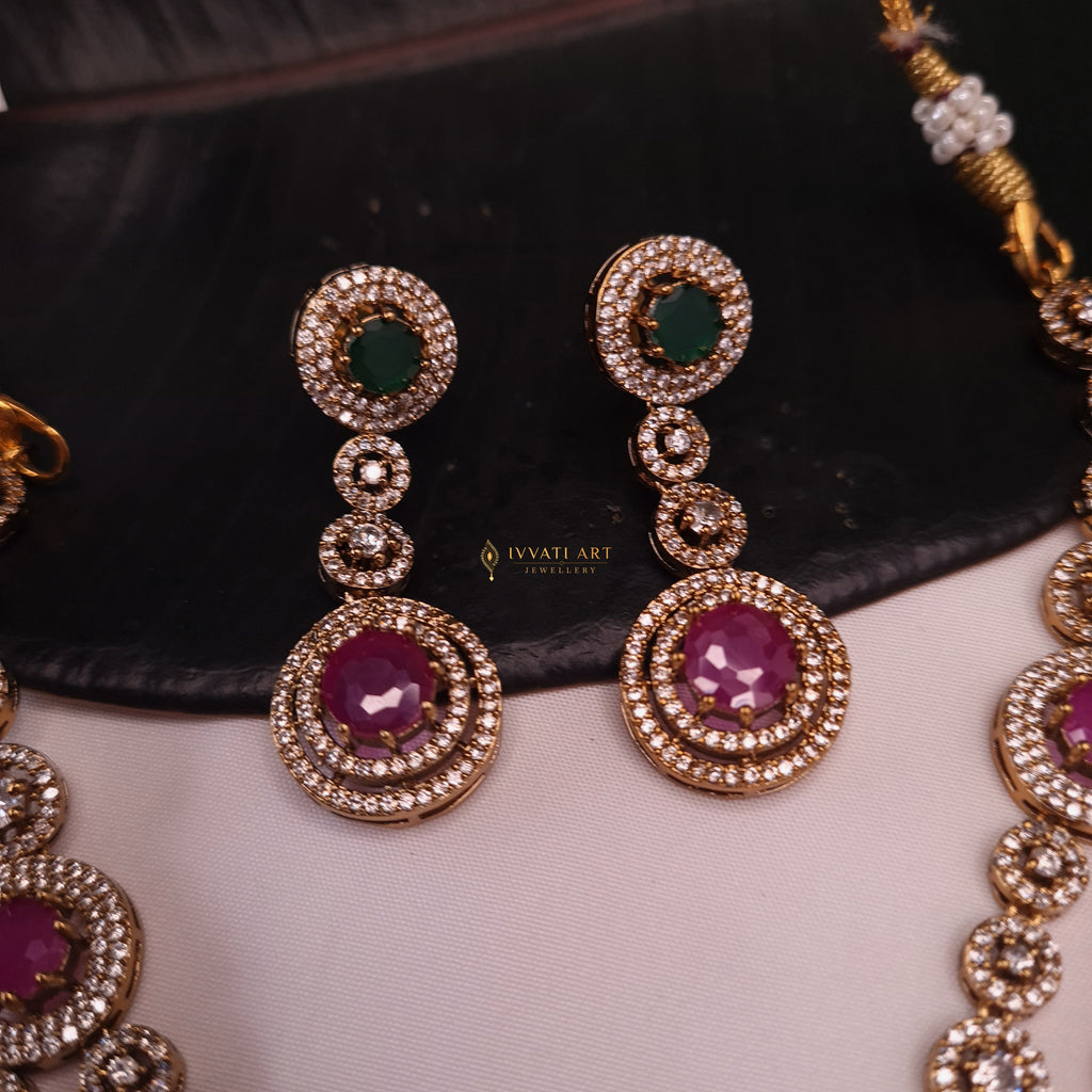 Copper AD 2-Layer Necklace Set with Earrings