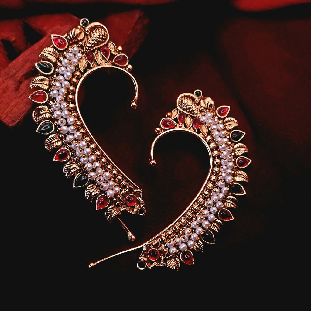 Copper Earcuff Red and Green Stone