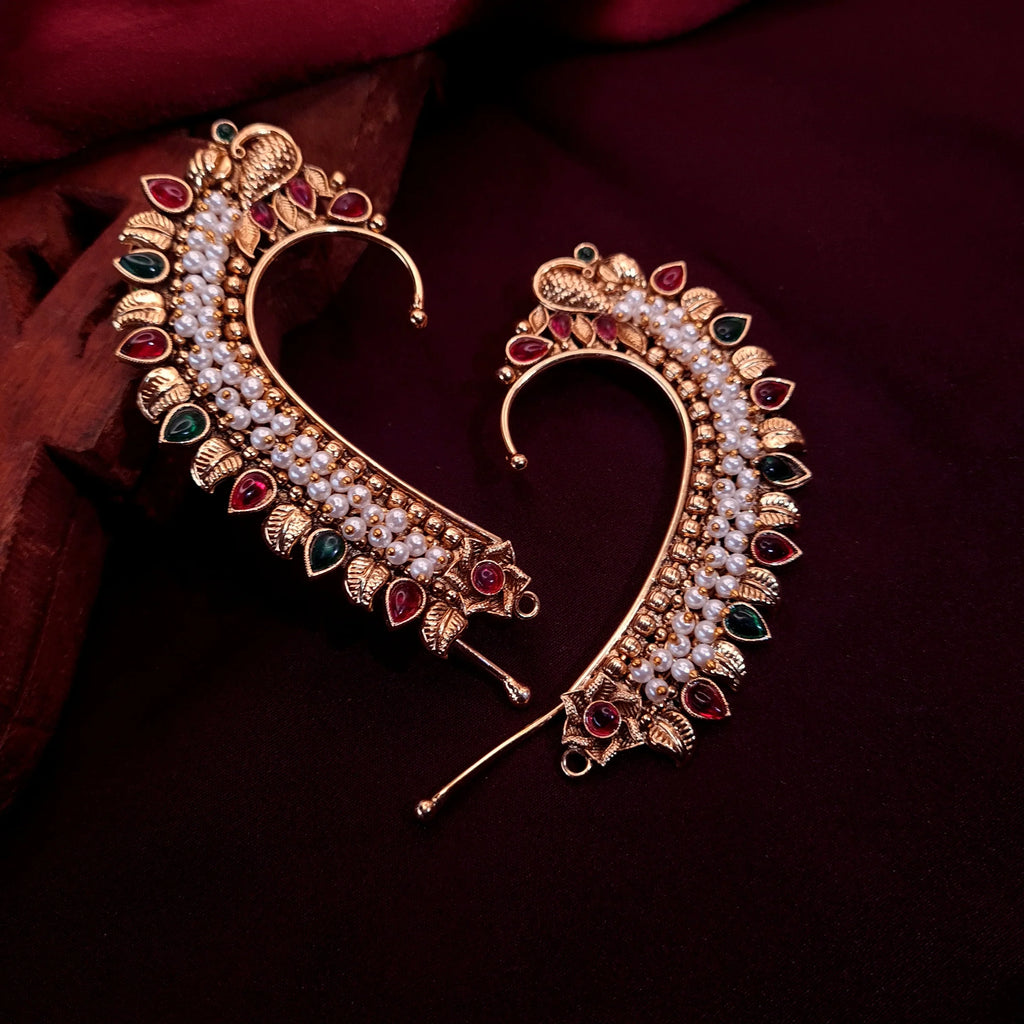 Copper Earcuff Red and Green Stone