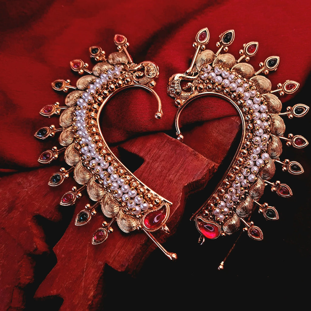 Copper Earcuff Red and Green Stone moti