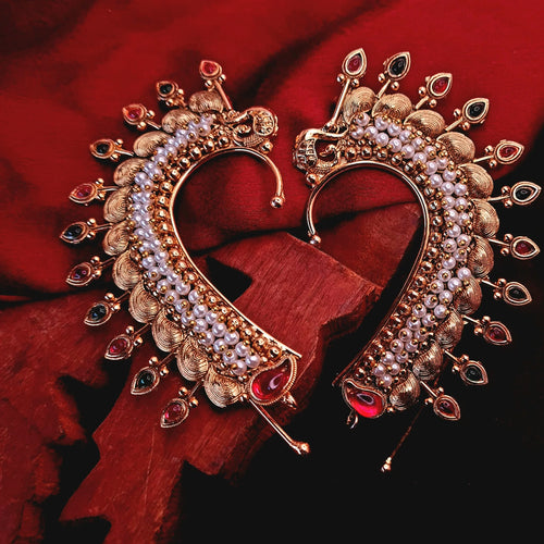 Copper Earcuff Red and Green Stone moti