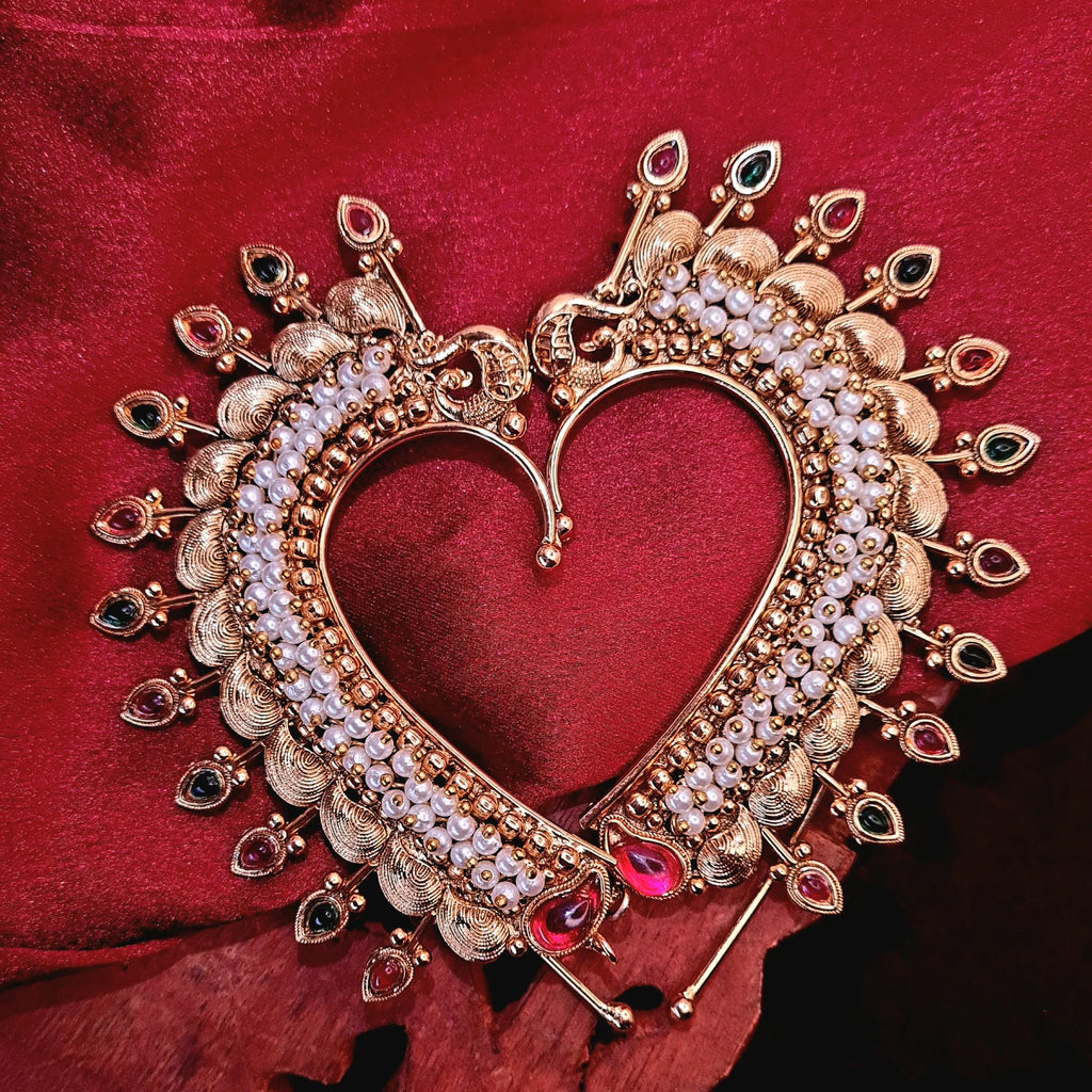 Copper Earcuff Red and Green Stone moti