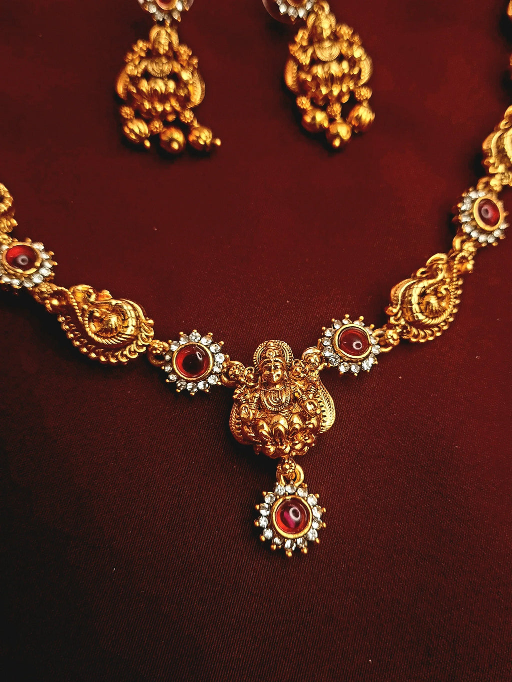 Lakshmi Motif Ruby Necklace Set