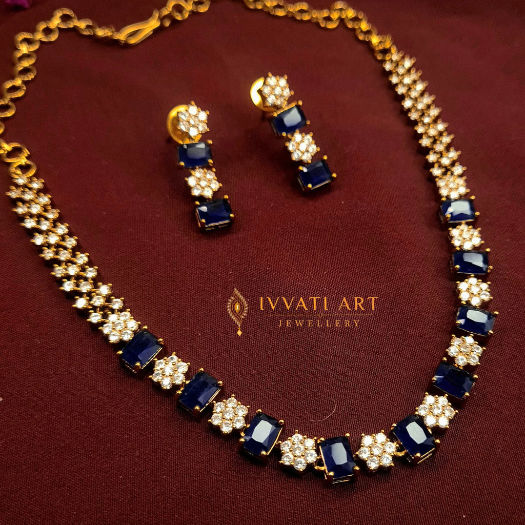 CZ Blue Emerald Necklace Set