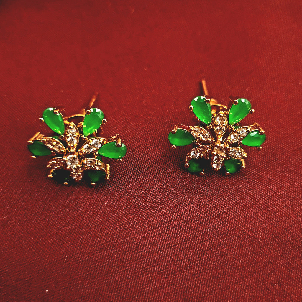 Gold Plated CZ Necklace with Green Stone Drops