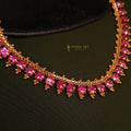 Ruby Pink Stone Necklace Set – Gold-Plated Copper Finish