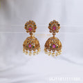 Small traditional copper jhumka earrings with antique finish

