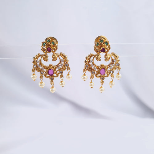 Antique CZ Chandbali Jhumka Earrings