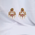 Antique gold-plated chandbali earrings with CZ stones and pearls


