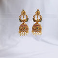 Traditional gold-plated copper jhumka earrings with etched design


