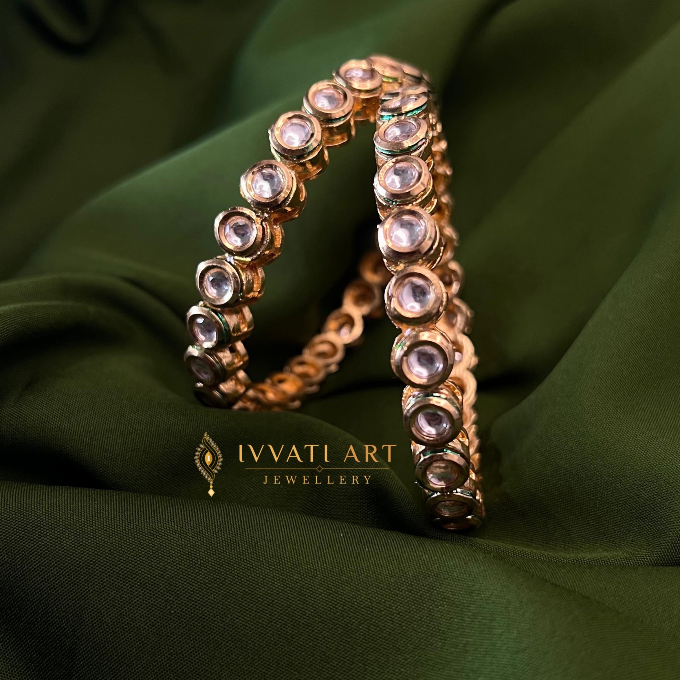 Mirror polki gold bangles with round stone setting – Kiyana Bangles by Ivvati Art Jewellery