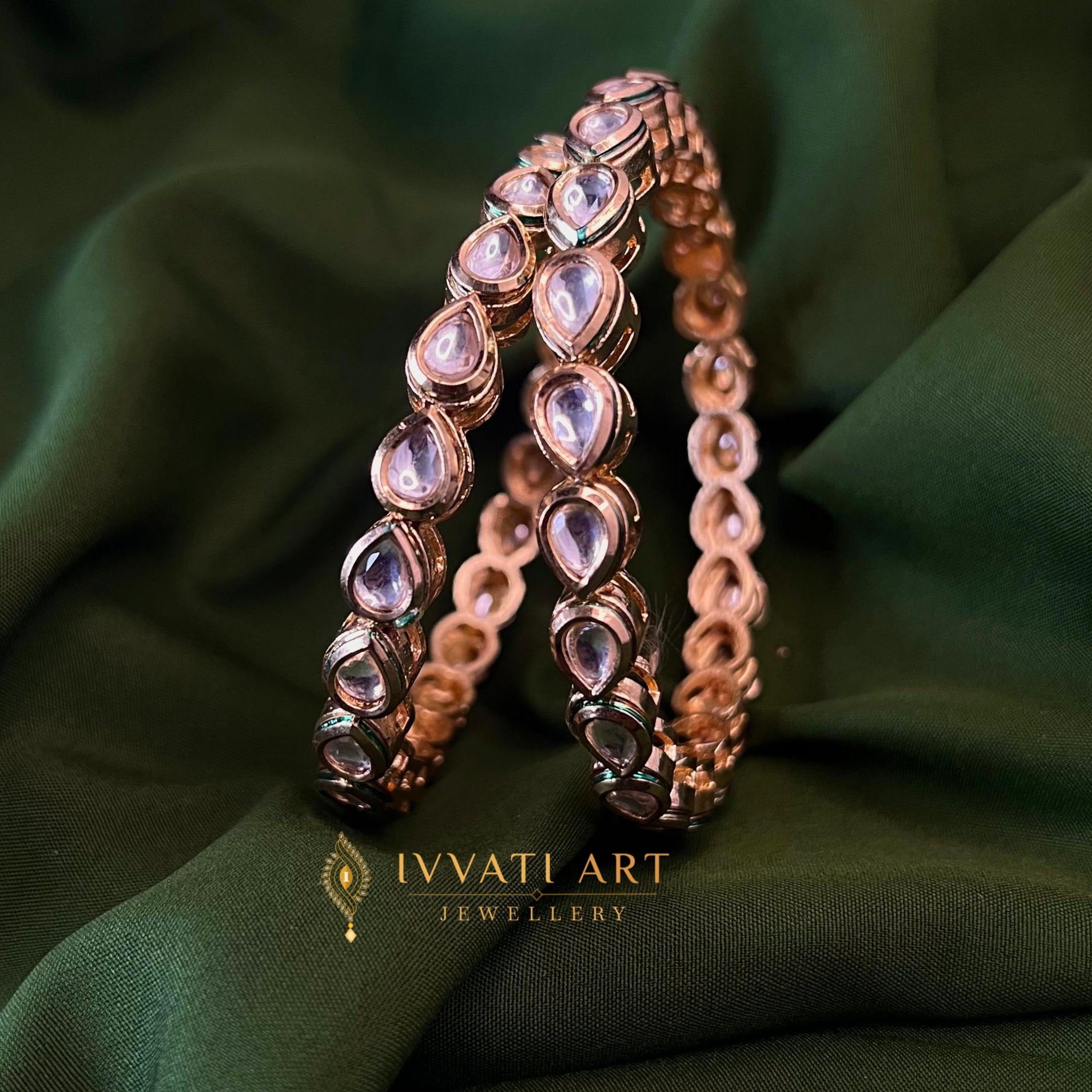Gold finish teardrop mirror-polki bangles – Aarvi Bangles by Ivvati Art Jewellery