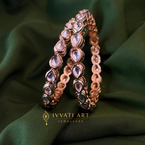 Gold finish teardrop mirror-polki bangles – Aarvi Bangles by Ivvati Art Jewellery