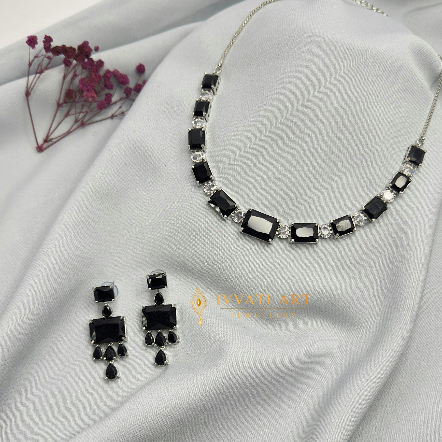 Crimson Radiance Ruby Necklace Set with Silver Finish – Ivvati Art Jewellery