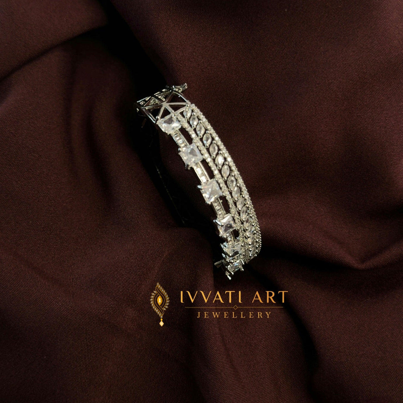 Diamond silver rhodium bracelet with princess-cut zircon stones – handcrafted luxury jewellery by Ivvati Art Jewellery.