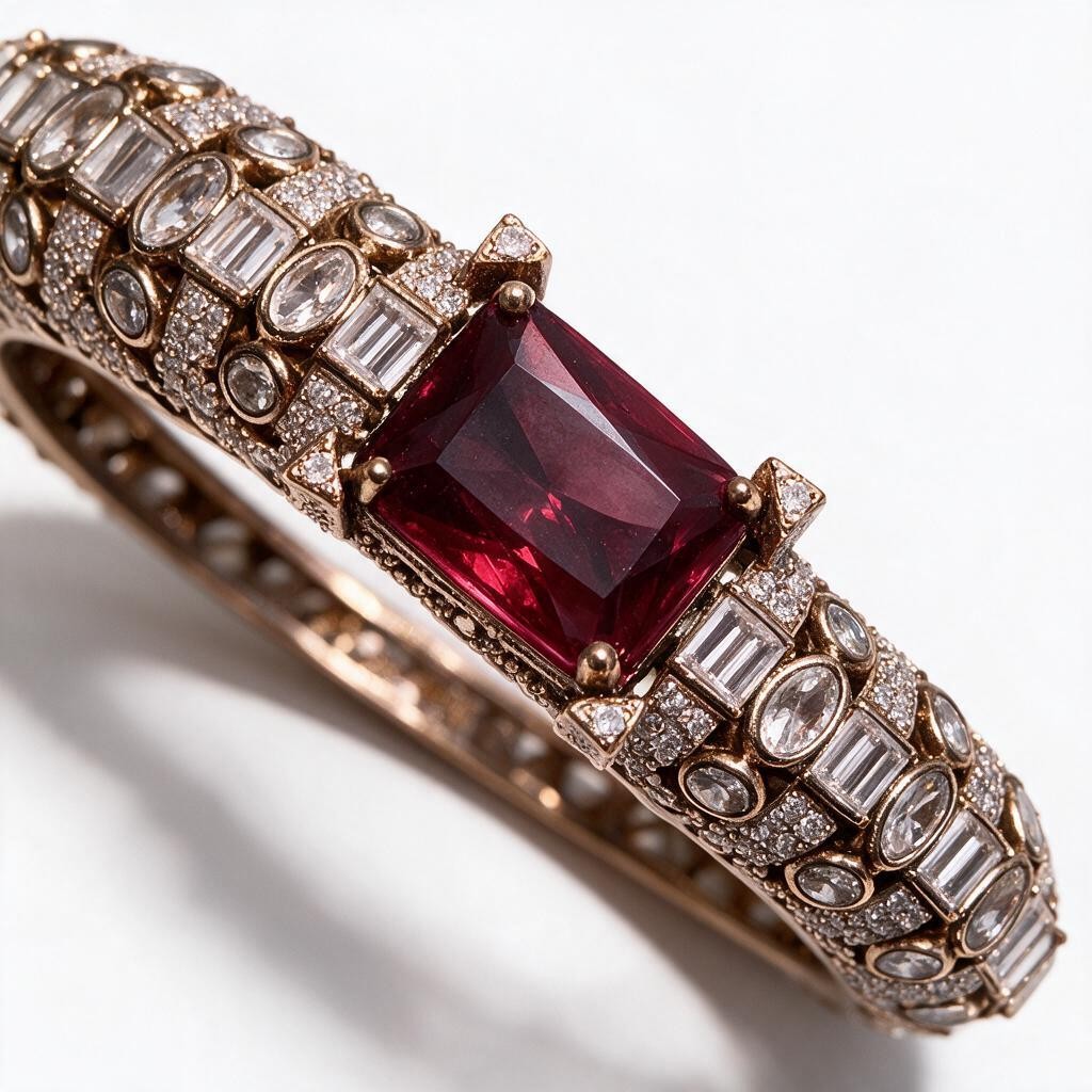 Ivvati Ruby Stone AD Kada Bracelet