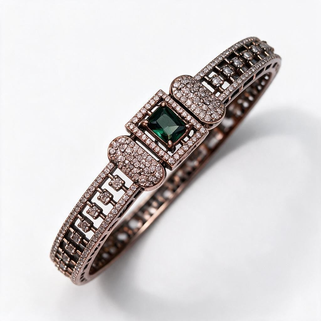 Ivvati Mehendi Polish Green Stone Kada Bracelet