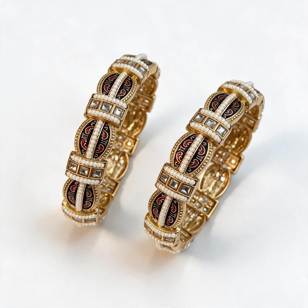 Rajwadi Meenakari Pearl Bangle Set