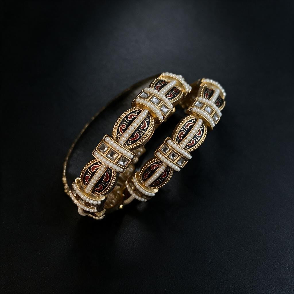 Rajwadi Meenakari Pearl Bangle Set