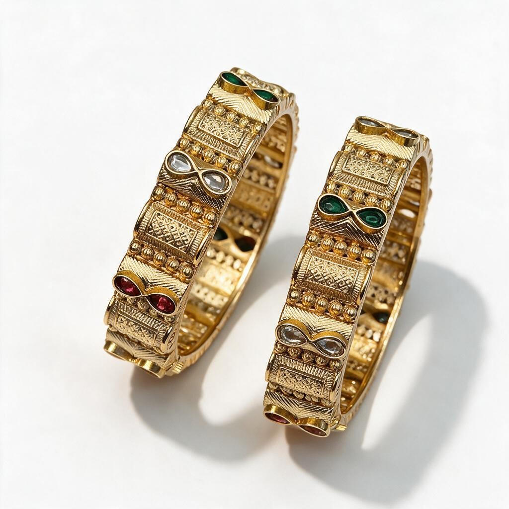 Ivvati Art Jewellery Rajwadi Multicolor Stone Bangle Set 2.6