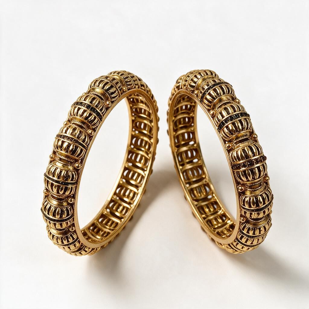 Ivvati Art Jewellery Traditional Gold-Tone Textured Bangle Set 2.6
