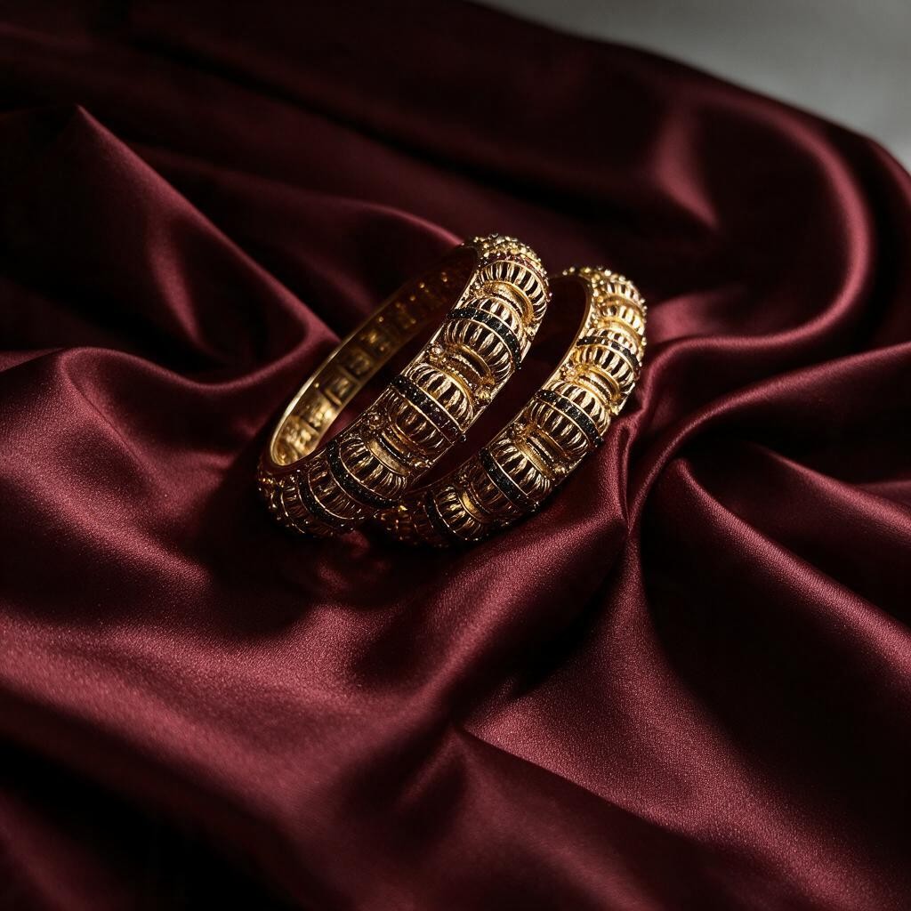 Ivvati Art Jewellery Traditional Gold-Tone Textured Bangle Set 2.6
