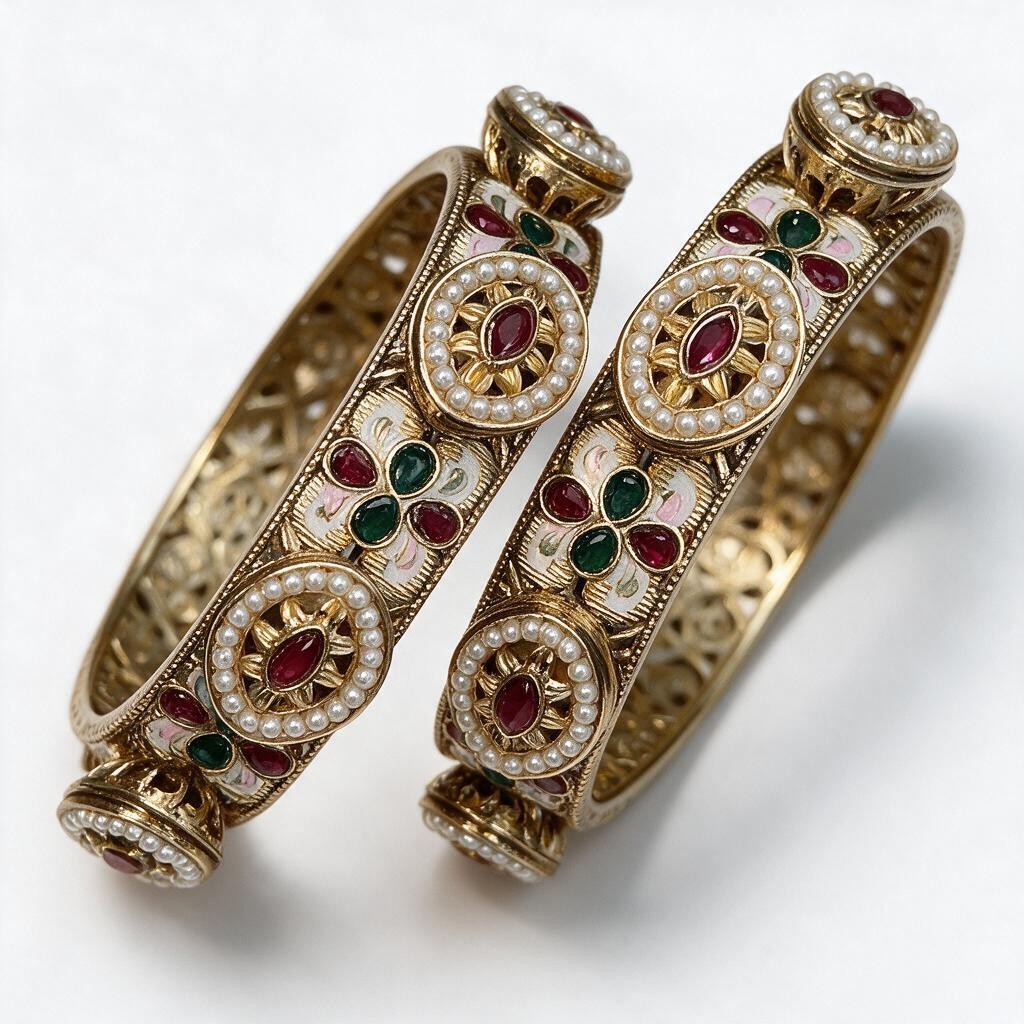 Ivvati Art Jewellery Rajwadi Meenakari Pearl Bangle Set