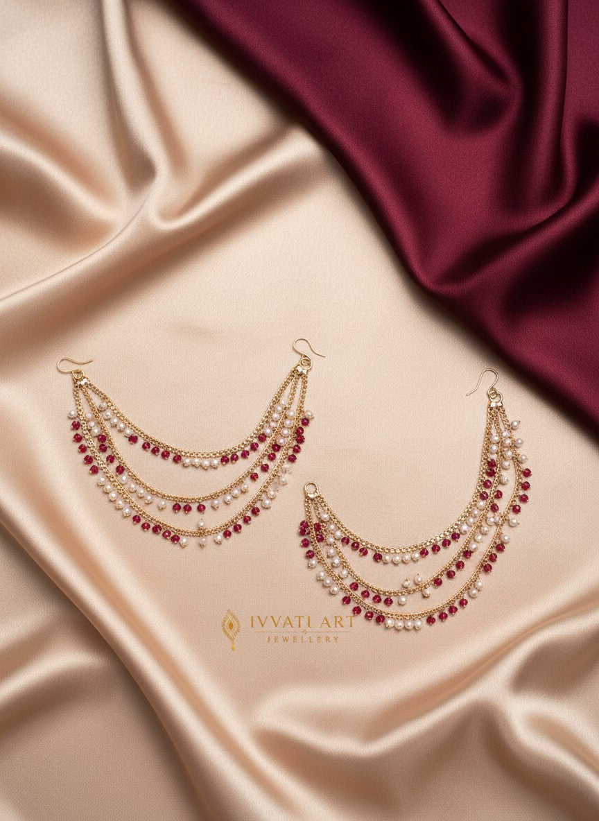 Ivvati Meher Pearl Ruby Kaanchain Set