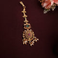 Front view of Antique Devika Maang Tikka with temple jewelry design