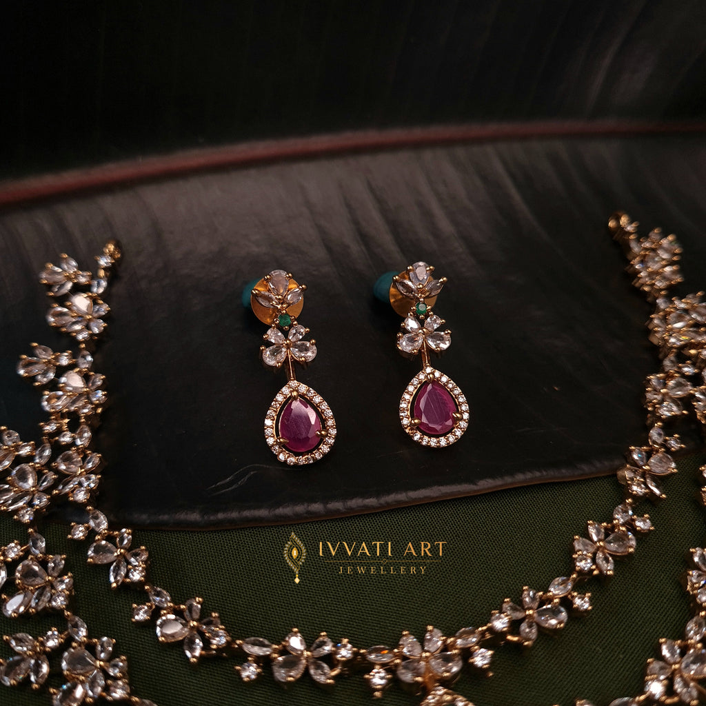 2-Layer CZ Copper Necklace – Green & Ruby Stone Design