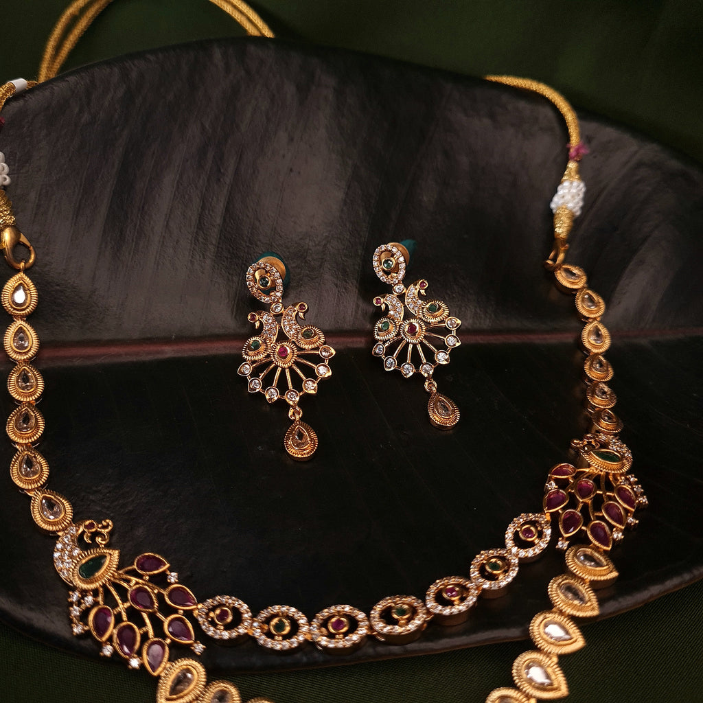 2-Layer Gold Plated CZ Necklace – Brass Base Design