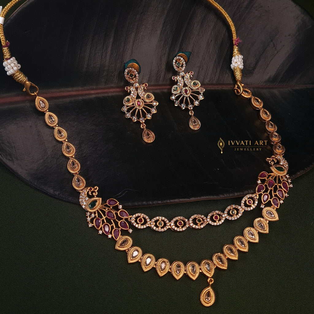 2-Layer Gold Plated CZ Necklace – Brass Base Design