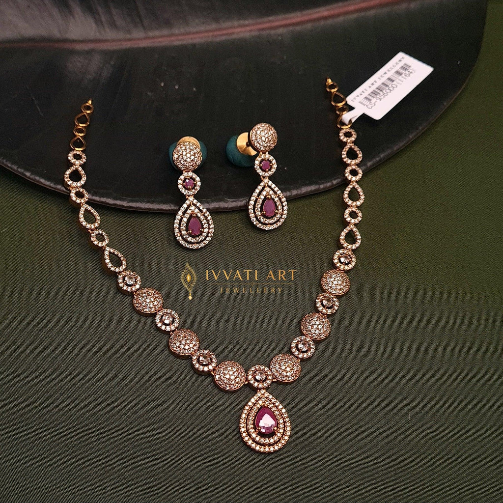Ruby & Emerald CZ Necklace Set – Classic Teardrop Design