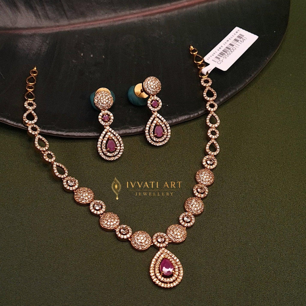 Ruby & Emerald CZ Necklace Set – Classic Teardrop Design