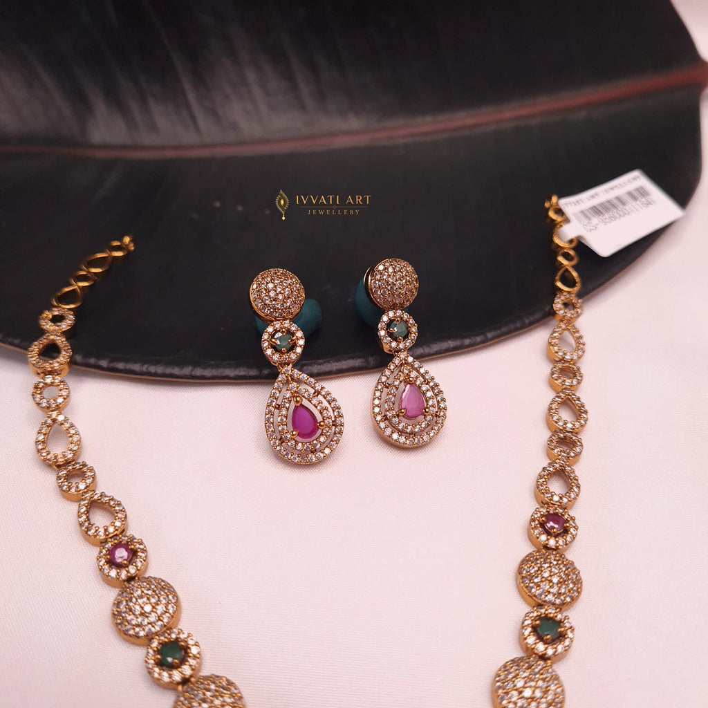 Ruby & Emerald CZ Necklace Set – Classic Teardrop Design